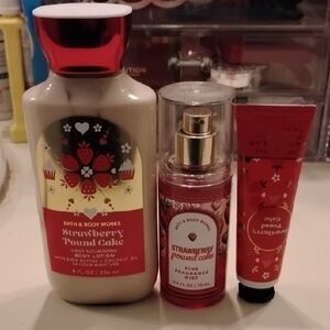 Bath & Body Works Strawberry Pound Cake Lotion, Fragrance Mist & Hand Cream 🍓🍰